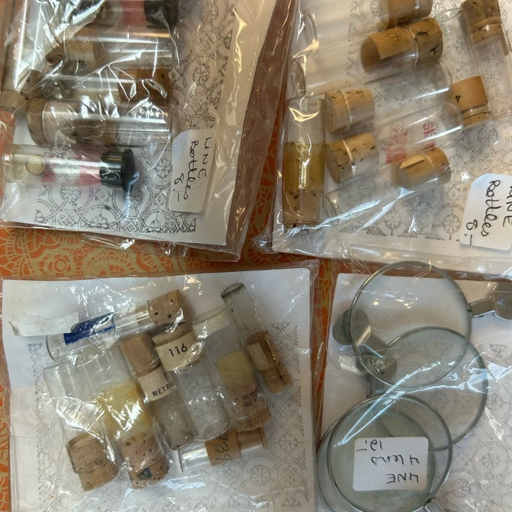 Vintage Glass Vials with Cork Stoppers Old Watch Parts Vials